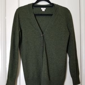 J CREW FACTORY wool cotton green v neck button down cardigan sweater